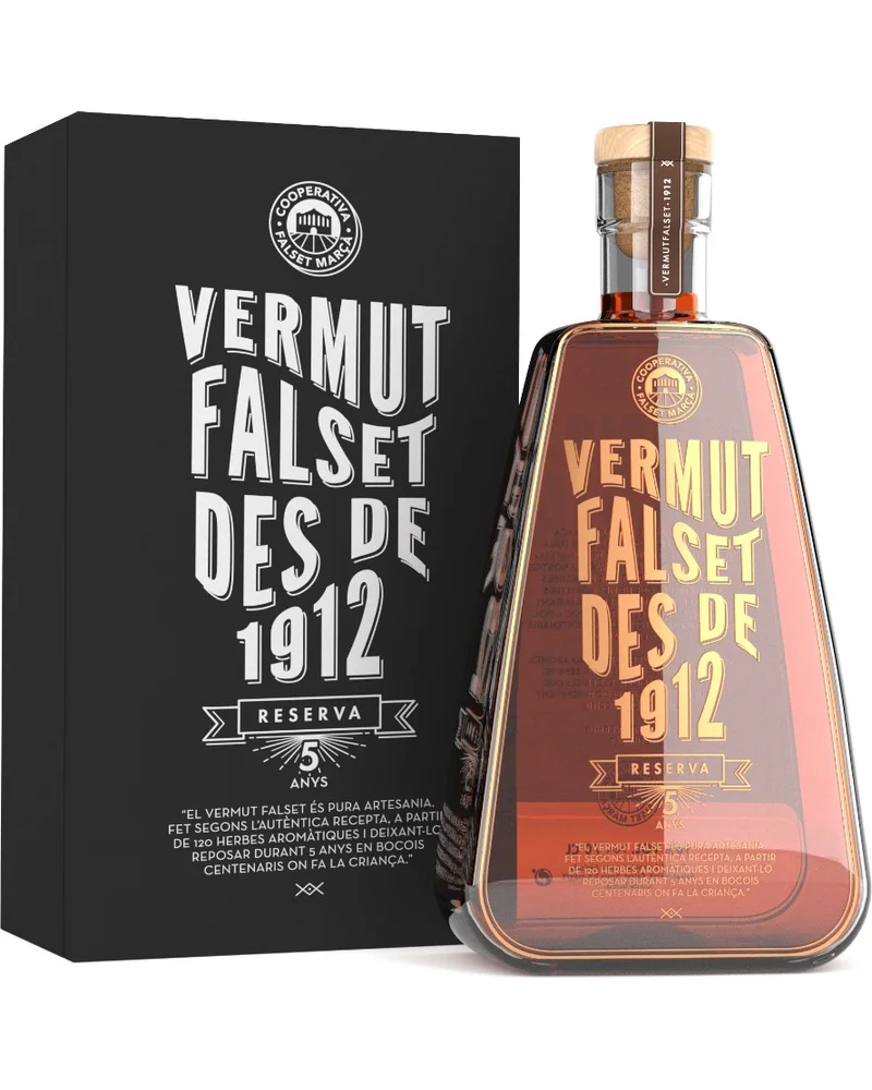 Botella y estuche de Vermut Falset Reserva des de 1912, edición 5 años de la Cooperativa Falset Marçà