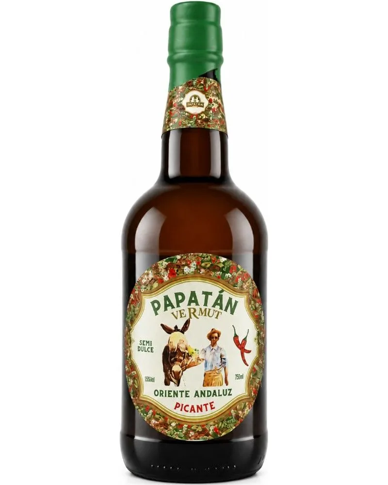 Botella de Vermut Papatán Picante 750 ml, vermut semidulce jiennense con cayena y sello verde