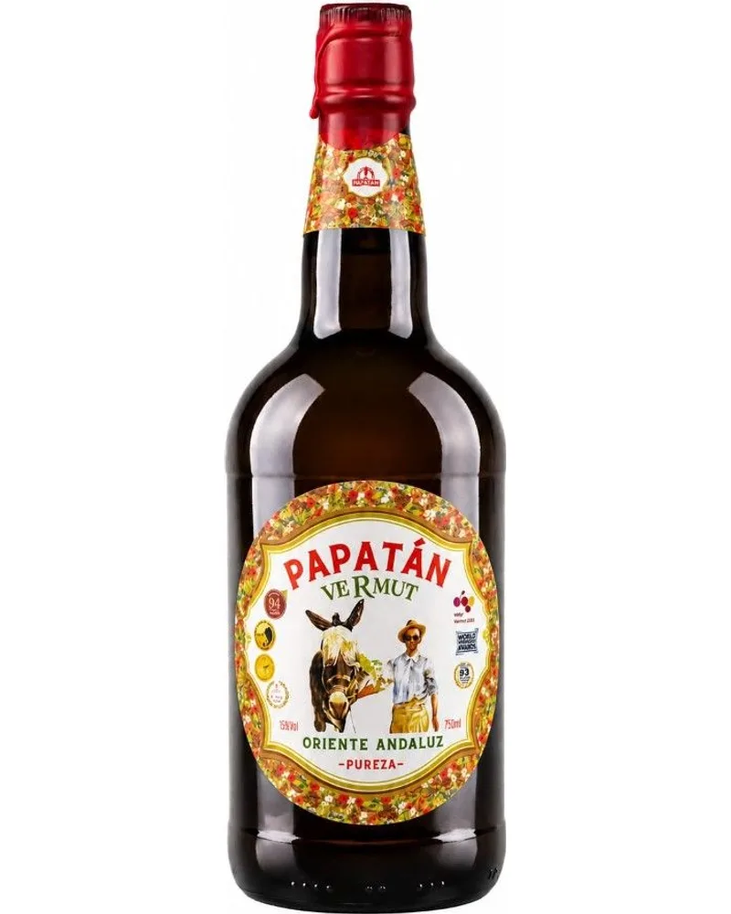 Botella de Vermut Papatán 750 ml, vermut semidulce jiennense de Jaén Blanca con etiqueta Oriente Andaluz